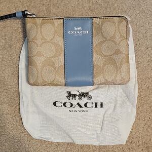 Coach Tan and Light Blue Wristlet
